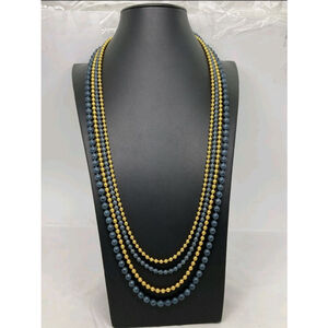 Vintage Georgiou Blue & Gold Beaded Multi Strand Necklace EUC